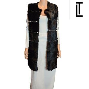 Love token rabbit fur studded vest black Large